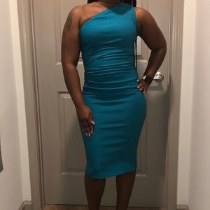 🆕 Teal Ruched One Shoulder Midi Dress